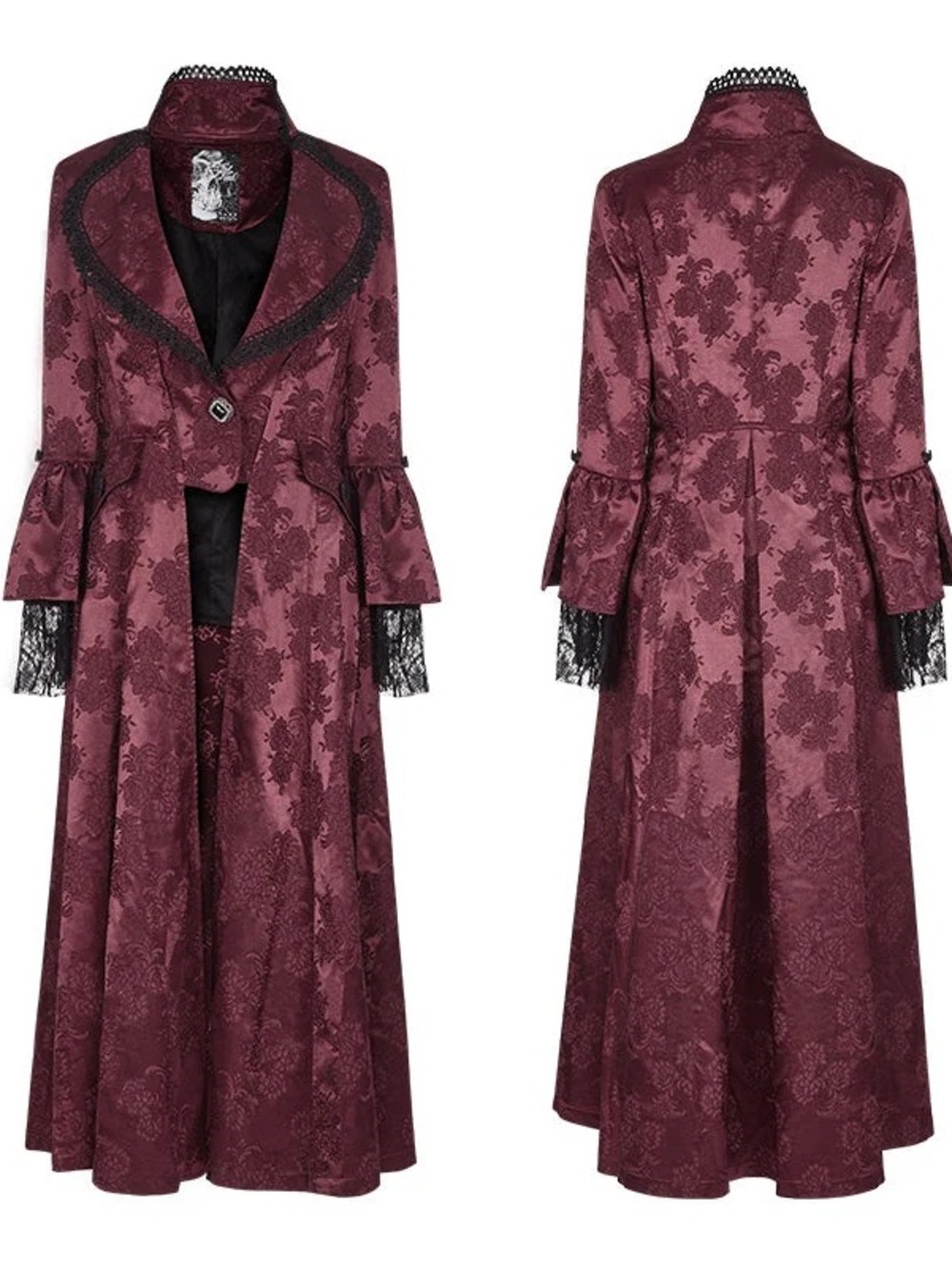 PUNK RAVE WY-844 Gorgeous Jacquard Fabric Gothic Coat Ruby Red, size XL (BNWT)